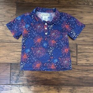 Lucky Jade Boys’ Polo with Fireworks Pattern - Blue and Red